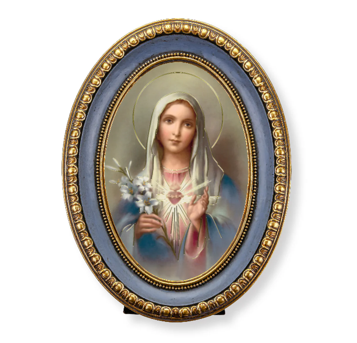 Immaculate Heart Print in Blue Oval Frame - 7.5" x 5.5"