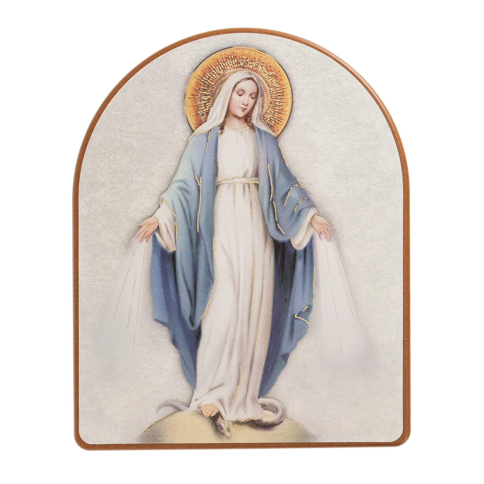 Italian Arched Wood Miraculous Mother Plaque