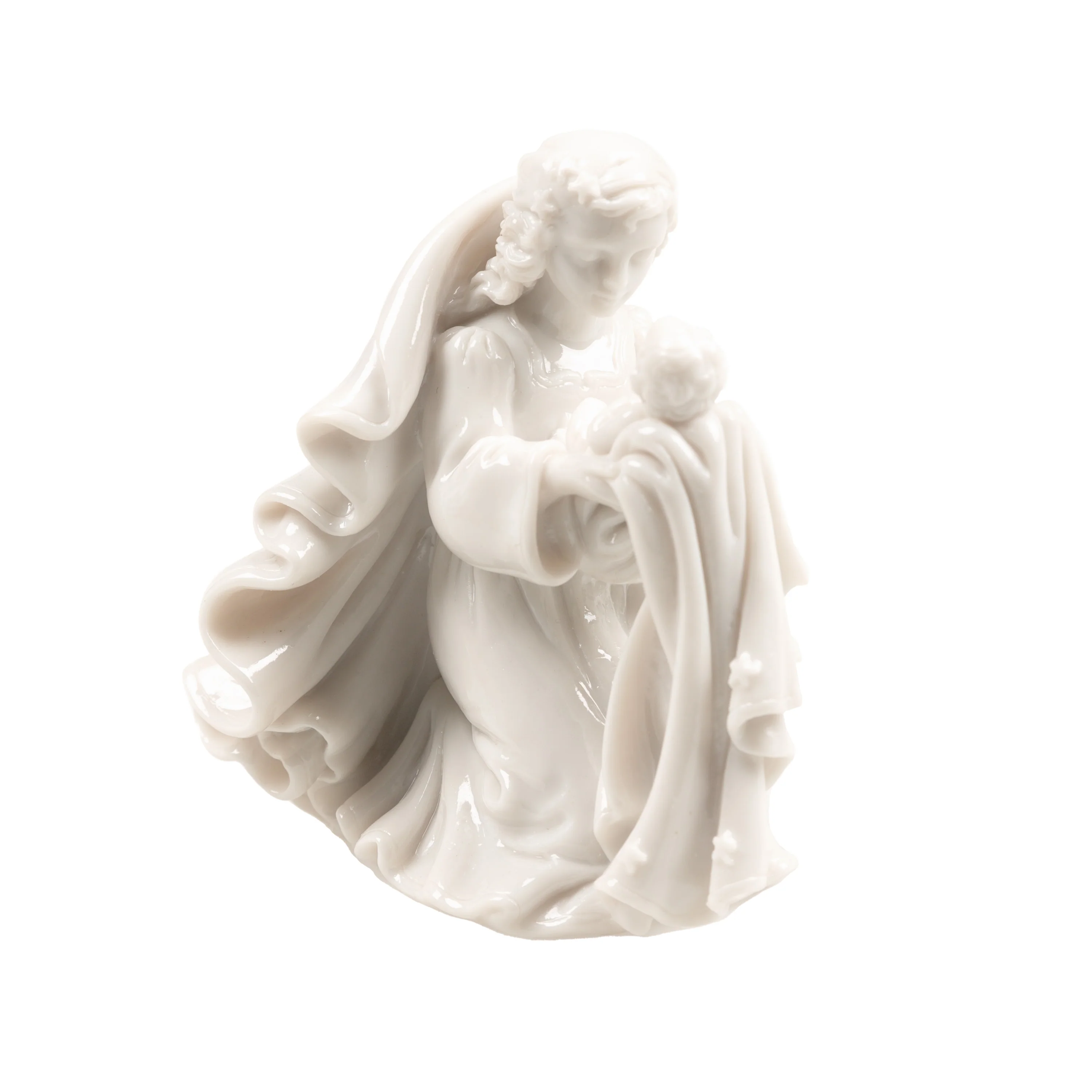 Italian Kneeling Madonna & Child Figurine in White - 4" - Image 2