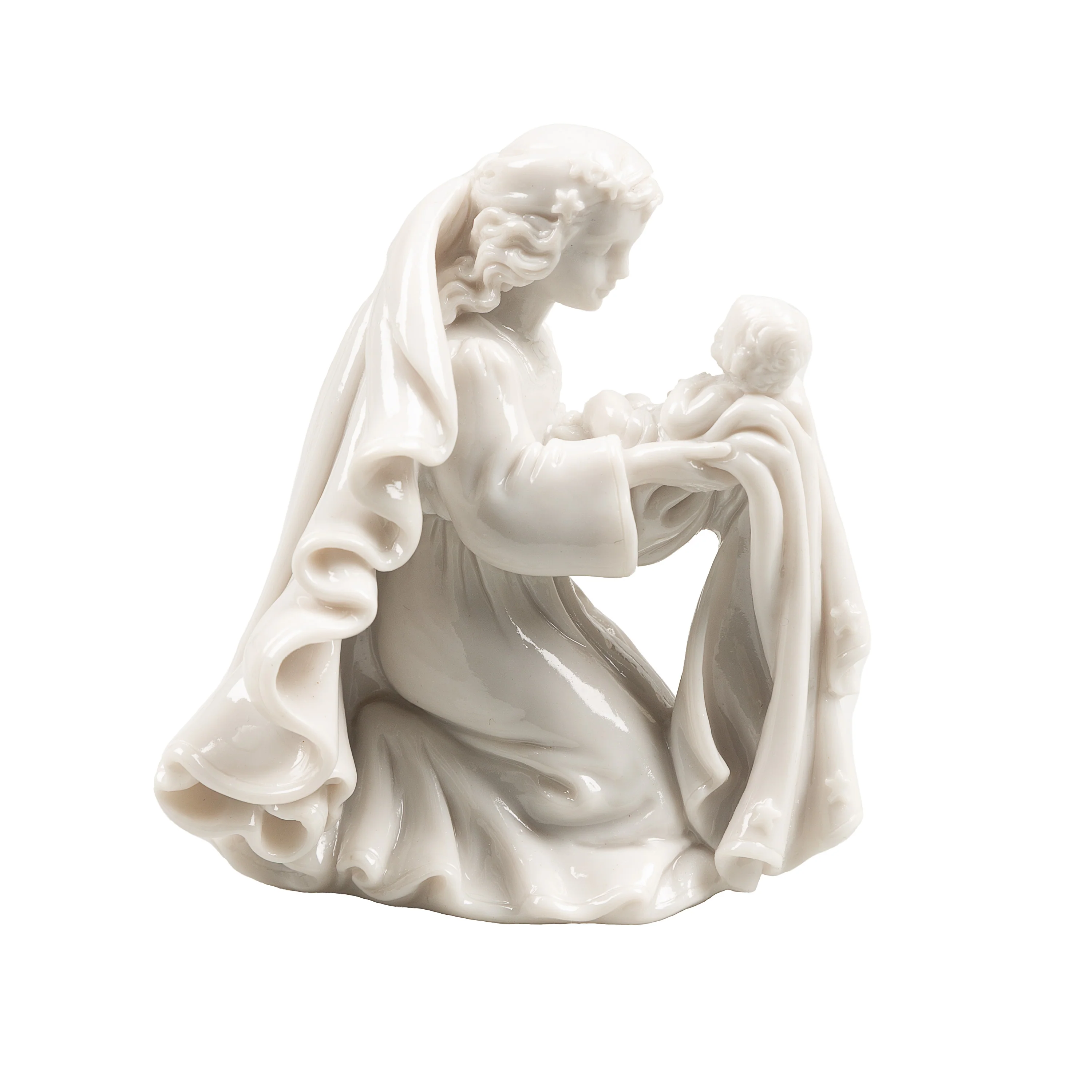 Italian Kneeling Madonna & Child Figurine in White - 4" - Image 3