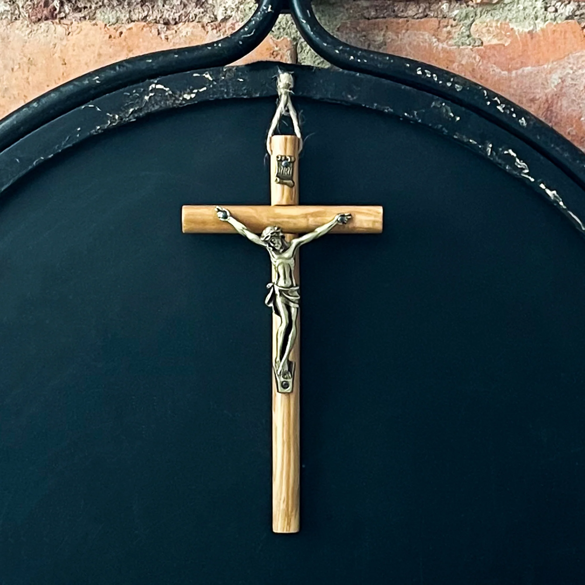 Italian Olive Wood & Bronze Crucifix - 6" - Image 3
