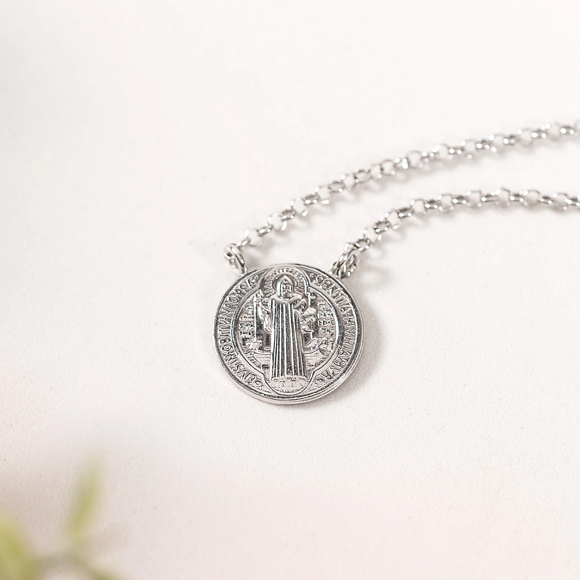 Italian St. Benedict Medal Necklace - Sterling or Gold/Sterling