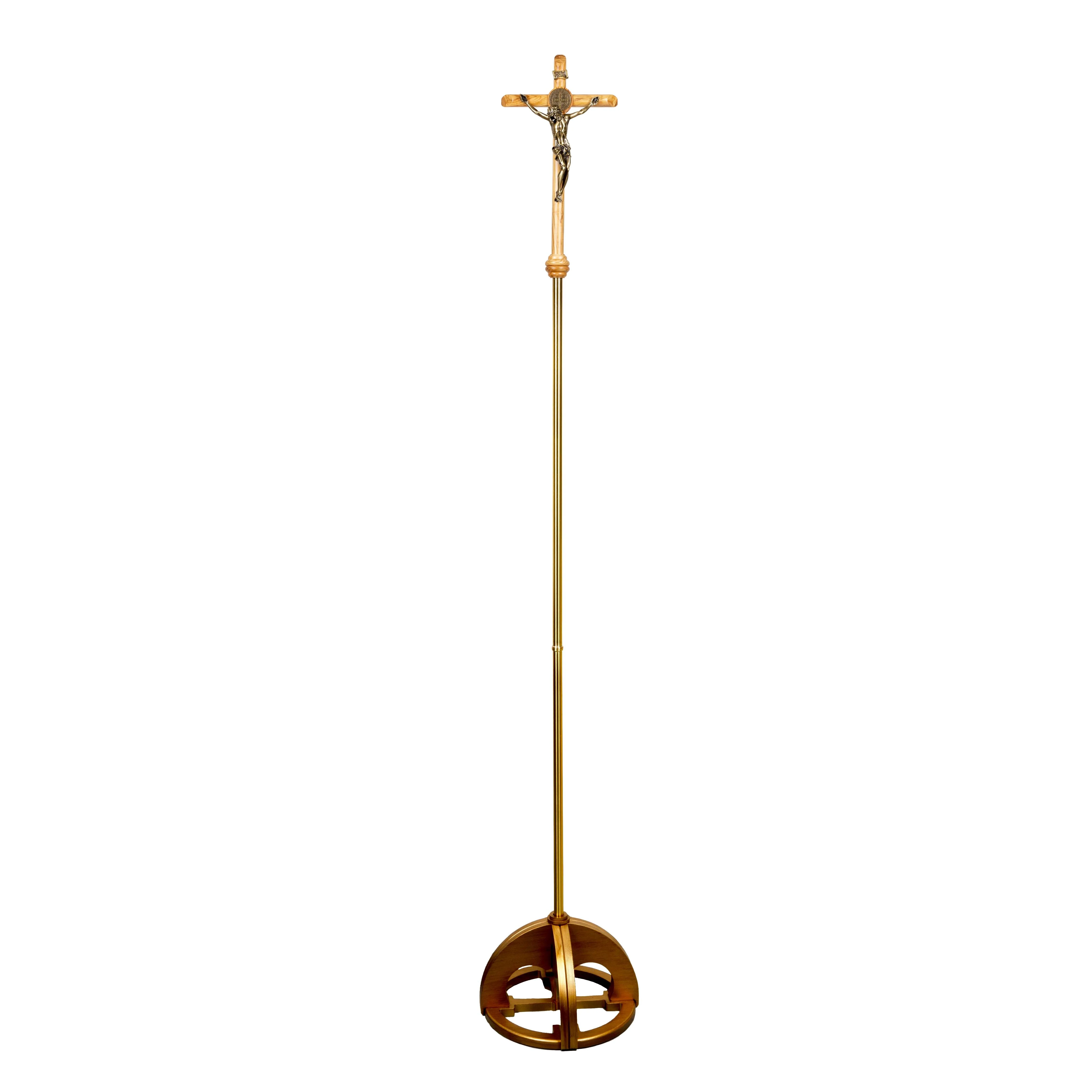 Italian St. Benedict Processional Crucifix with Brass Handle - 80"