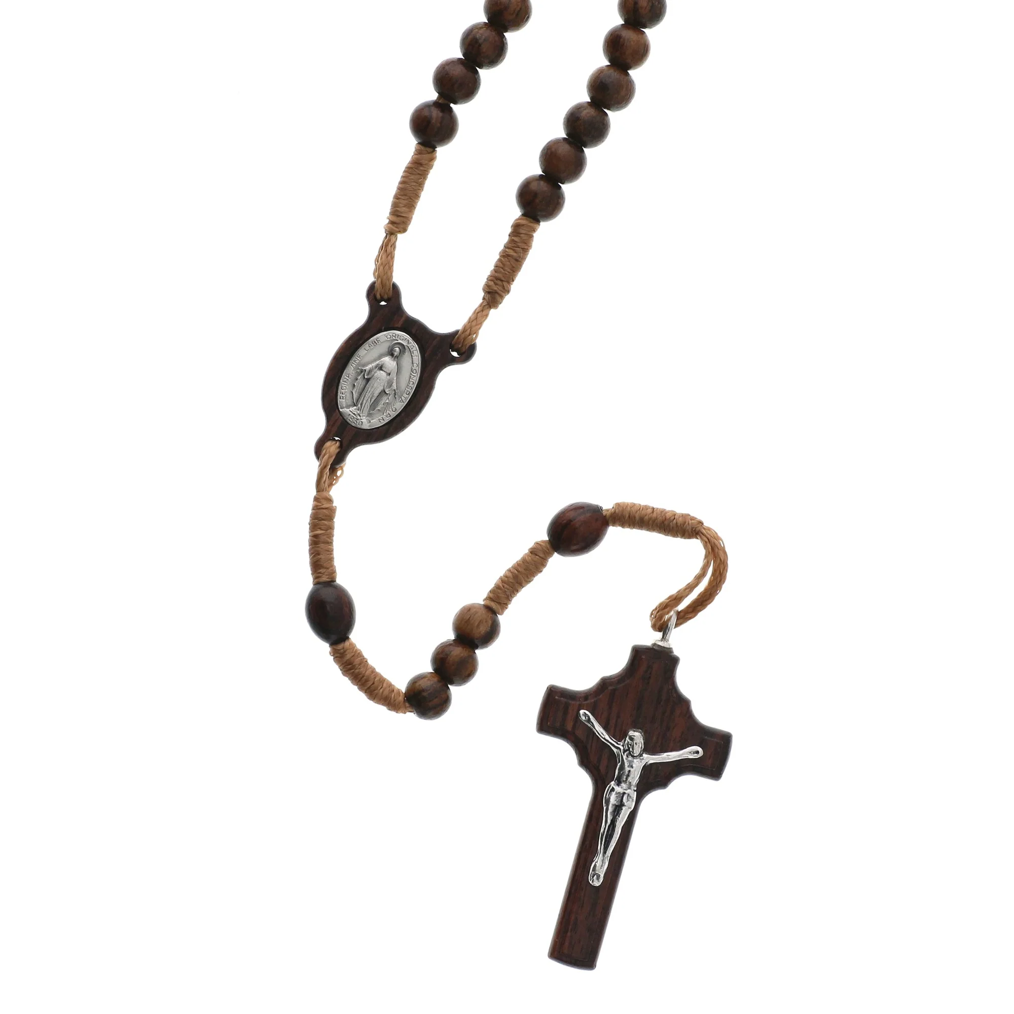 Italian Sterling Silver & Wood Corded Rosary - Image 2