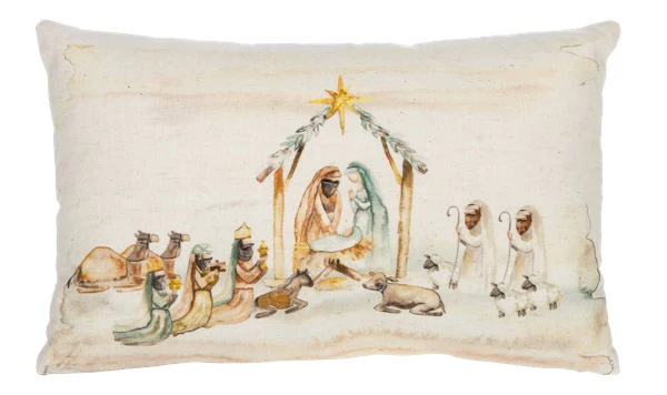 Ivory Nativity Scene Lumbar Pillow