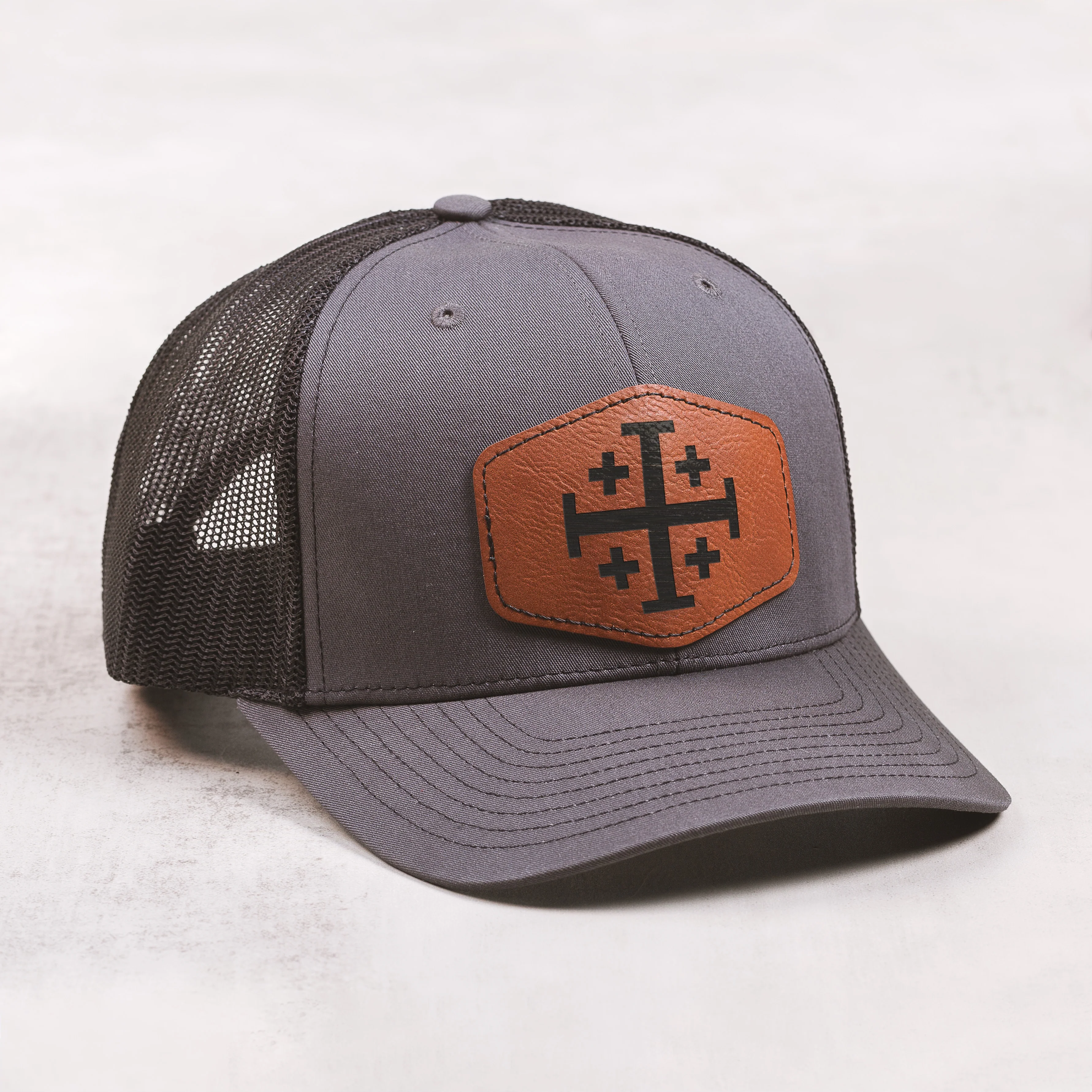 Jerusalem Cross Leather Patch Ball Cap