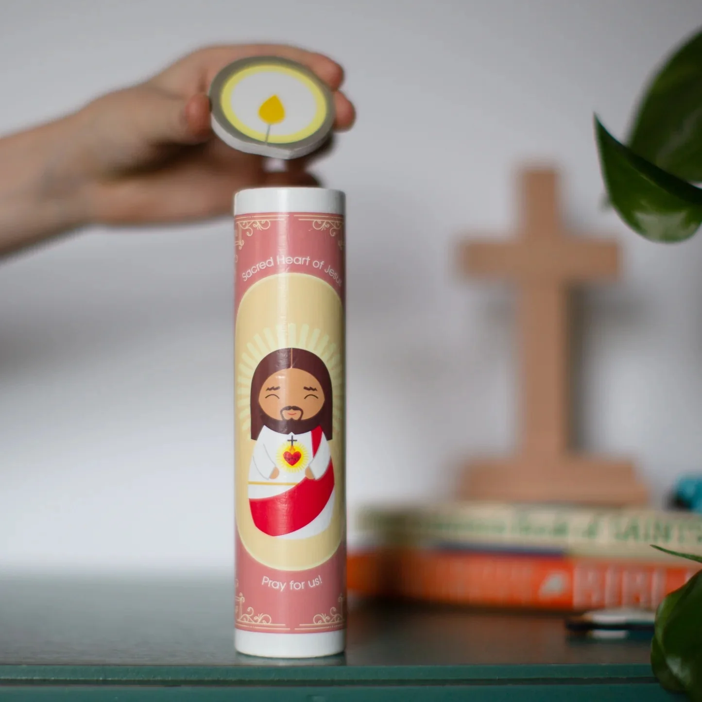 Kids Sacred Heart of Jesus Wooden Prayer Candle