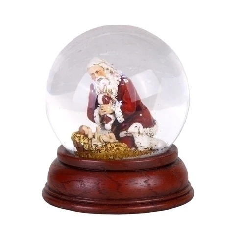 Kneeling Santa Snowglobe with Cherry Base