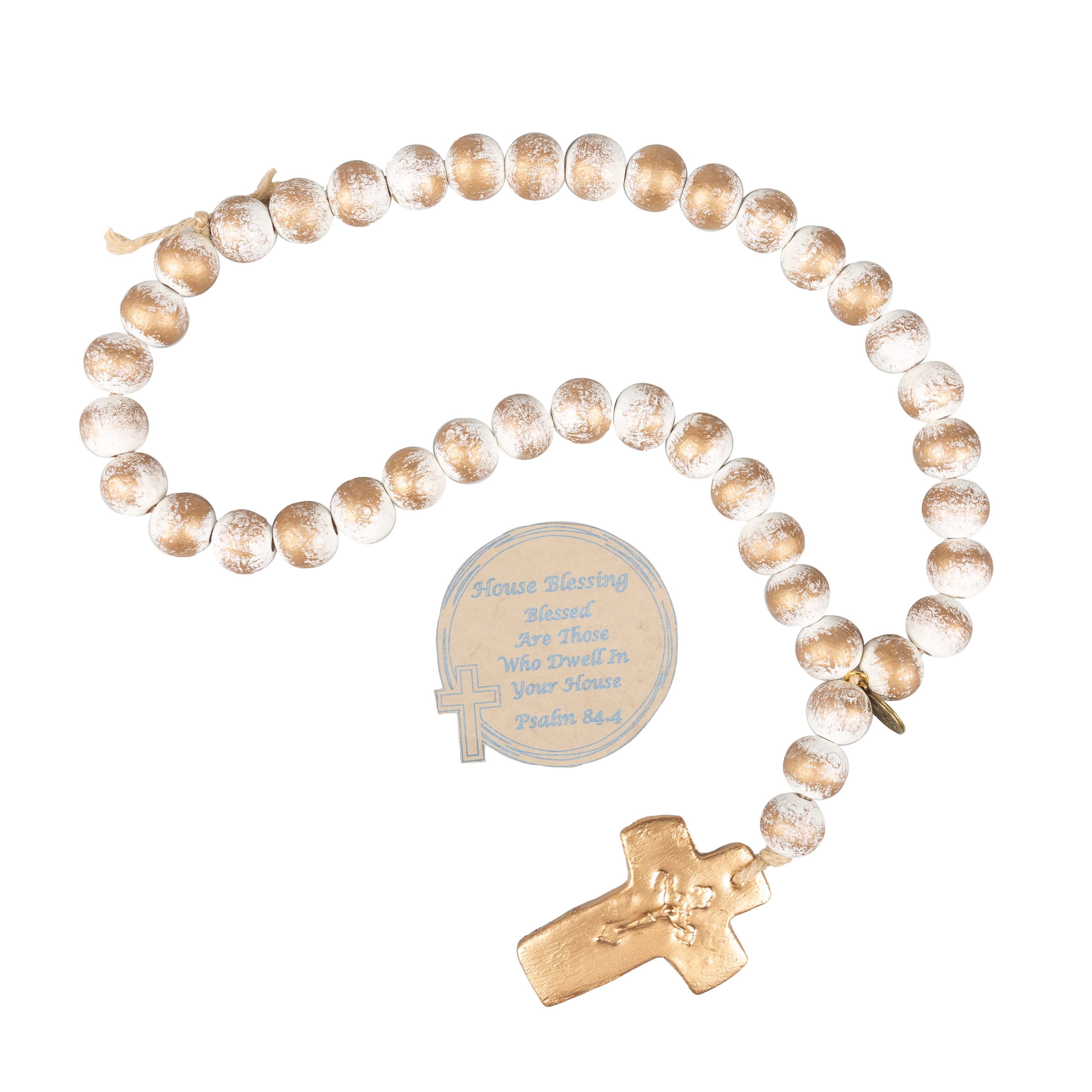 Large Strand White & Gold Leaf Blessing Beads - Image 2