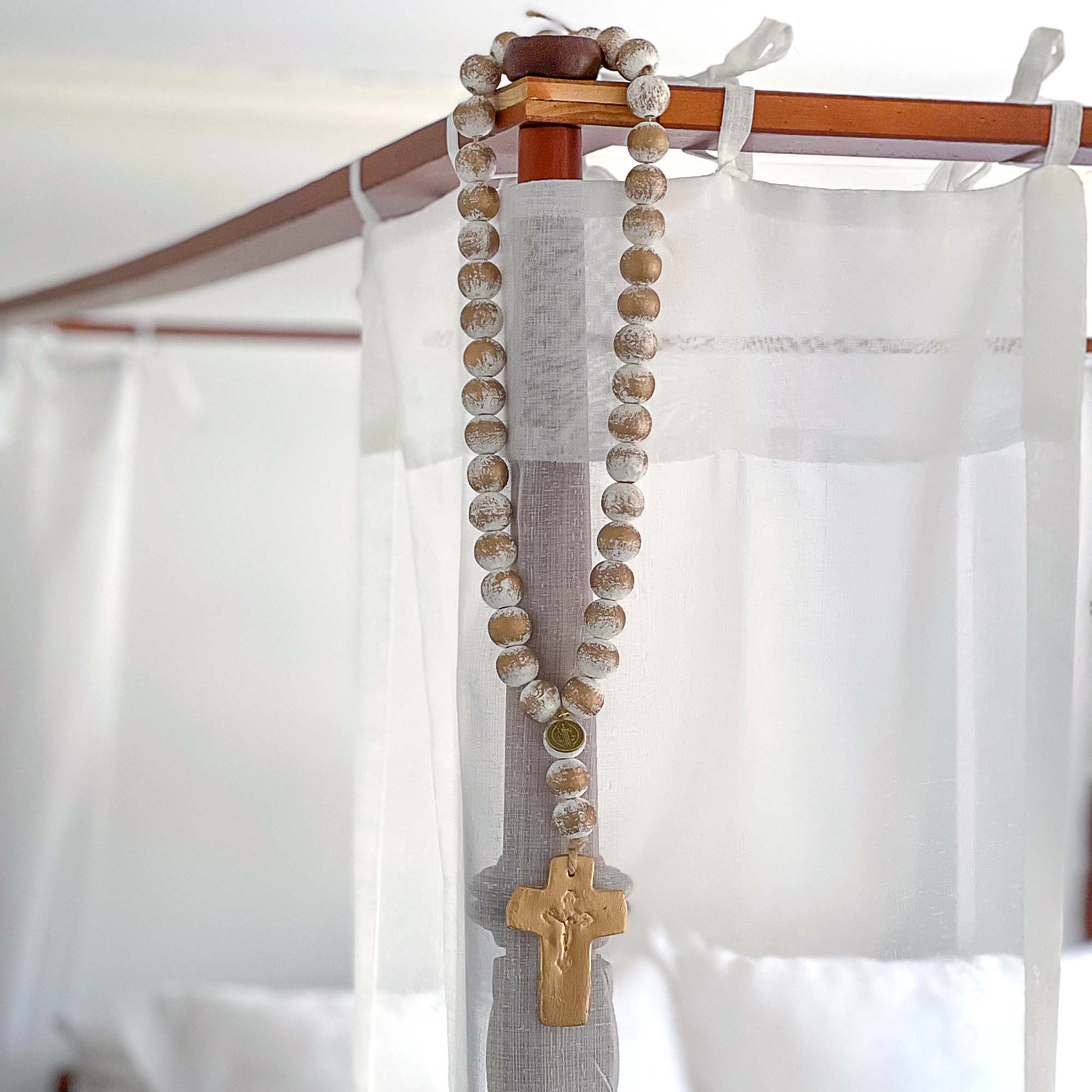 Large Strand White & Gold Leaf Blessing Beads - Image 3