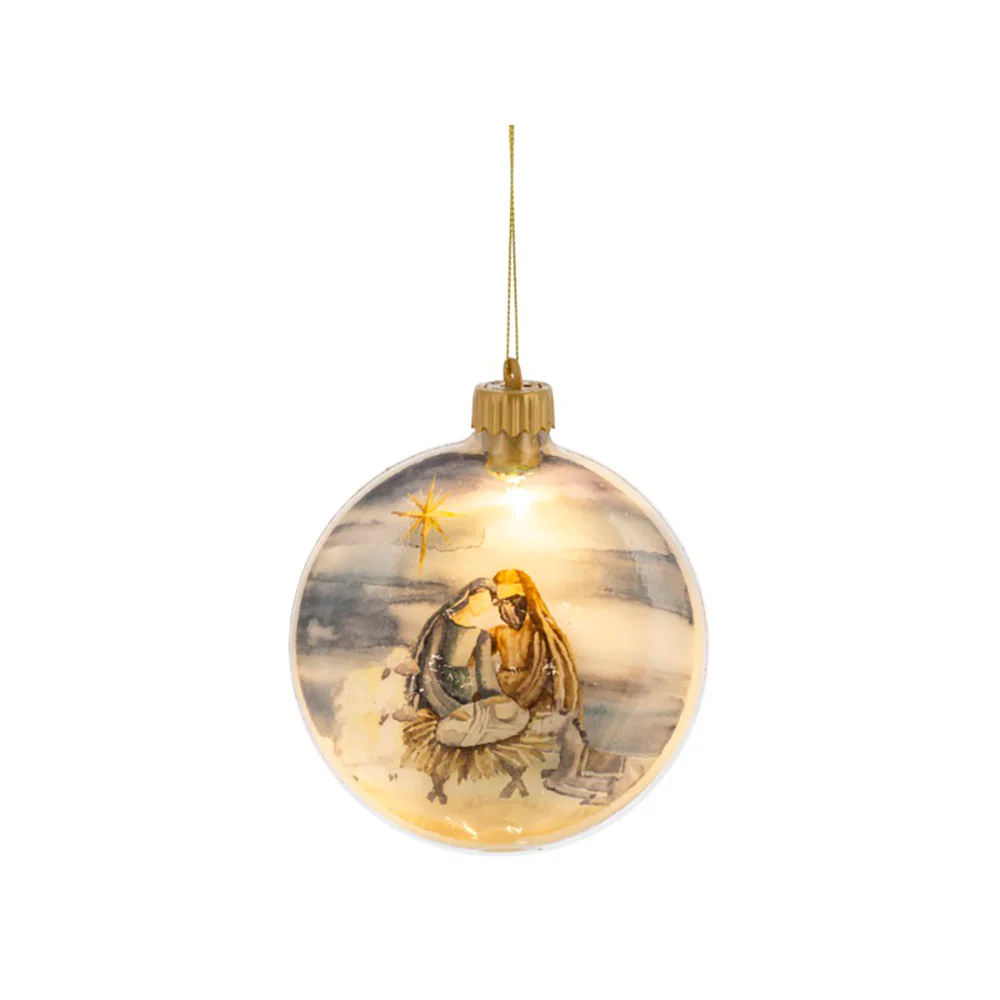 LED Light Holy Family Watercolor Disk Ornament - Image 2