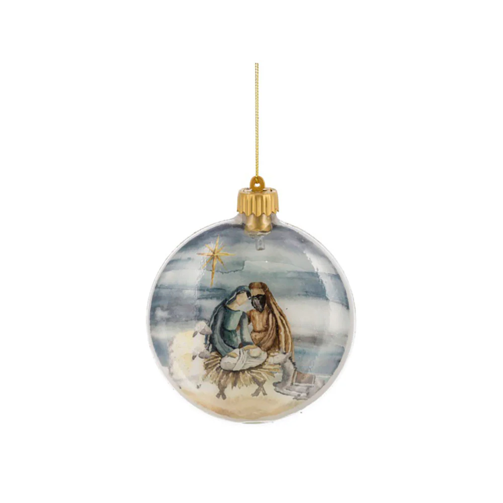 LED Light Holy Family Watercolor Disk Ornament - Image 3