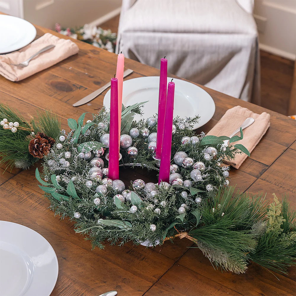 LED Lighted Cedar and Berry Advent Wreath - Image 3