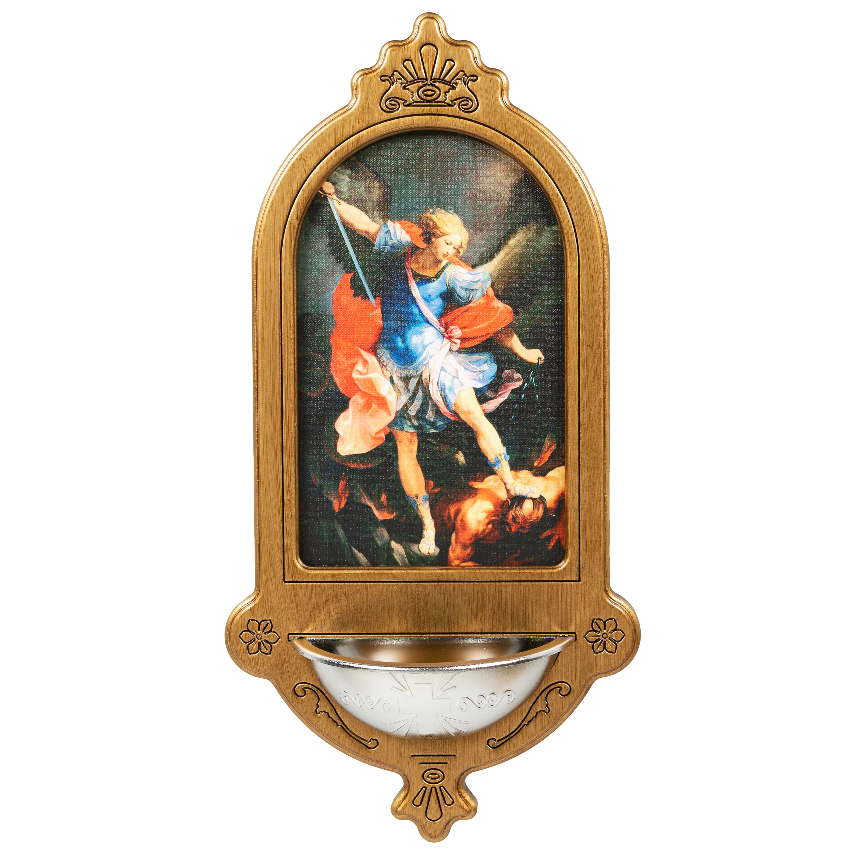 Light Wood St. Michael Holy Water Font - 15"