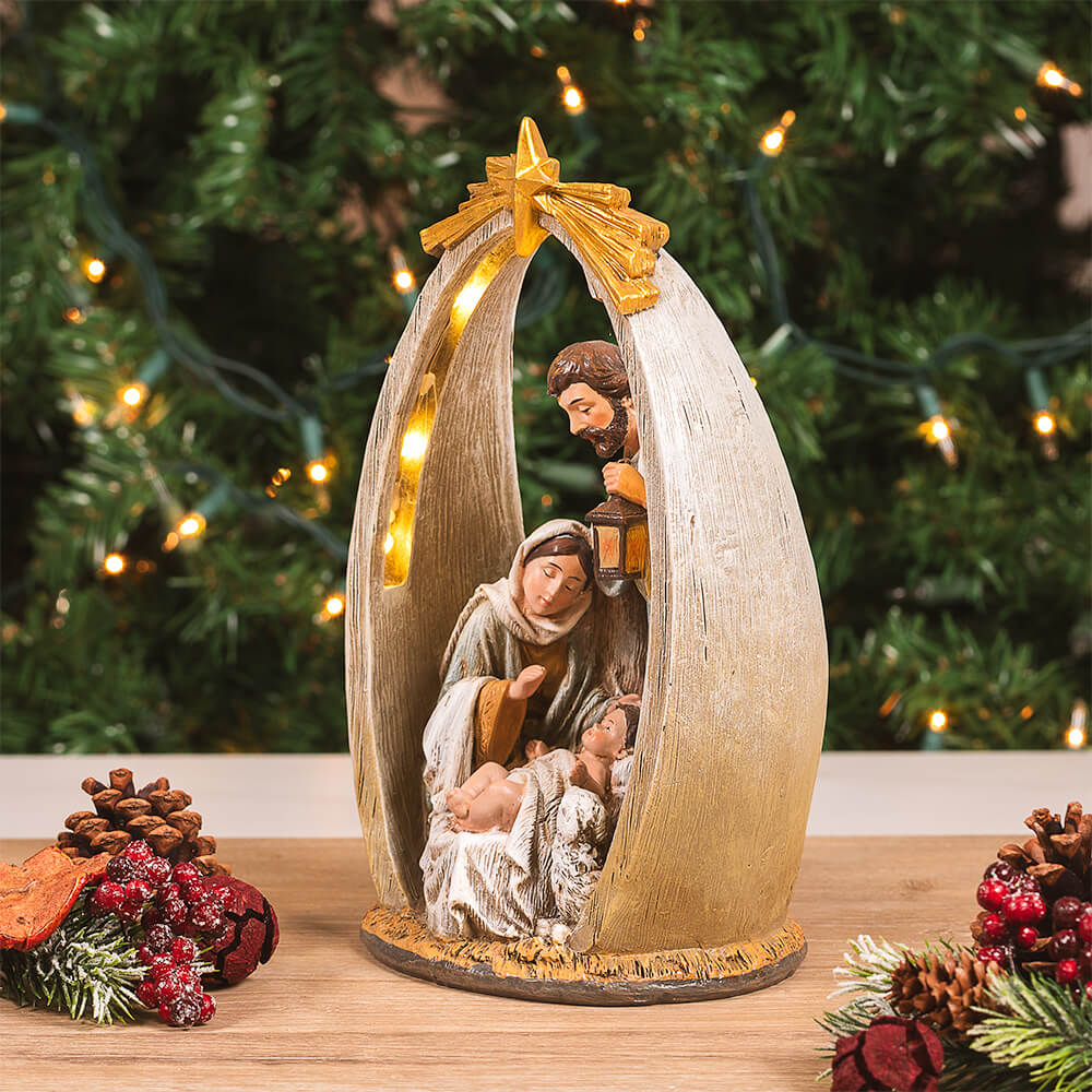 Lighted Holy Family Arch & Star Nativity Scene - 10.25" - Image 2