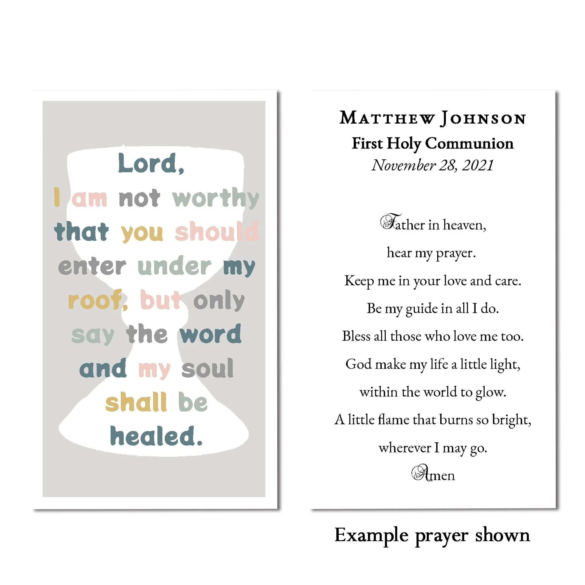 Laminated Lord I Am Not Worthy Personalized Prayer Card - Image 2