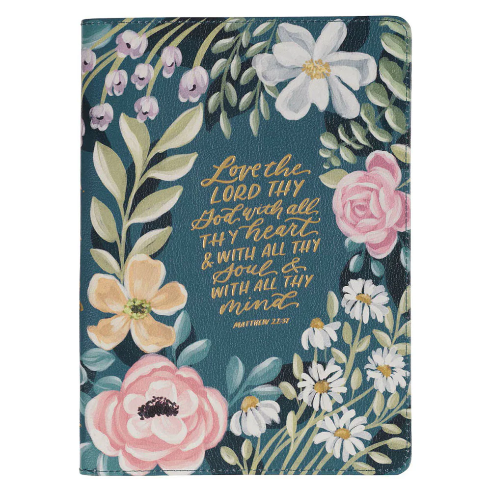Love the Lord Teal Floral Faux Leather Journal with Zipper Closure