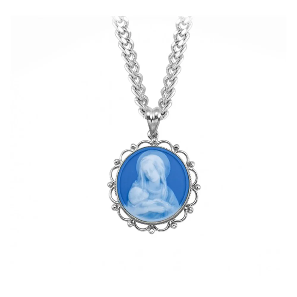Madonna & Child Round Cameo Necklace