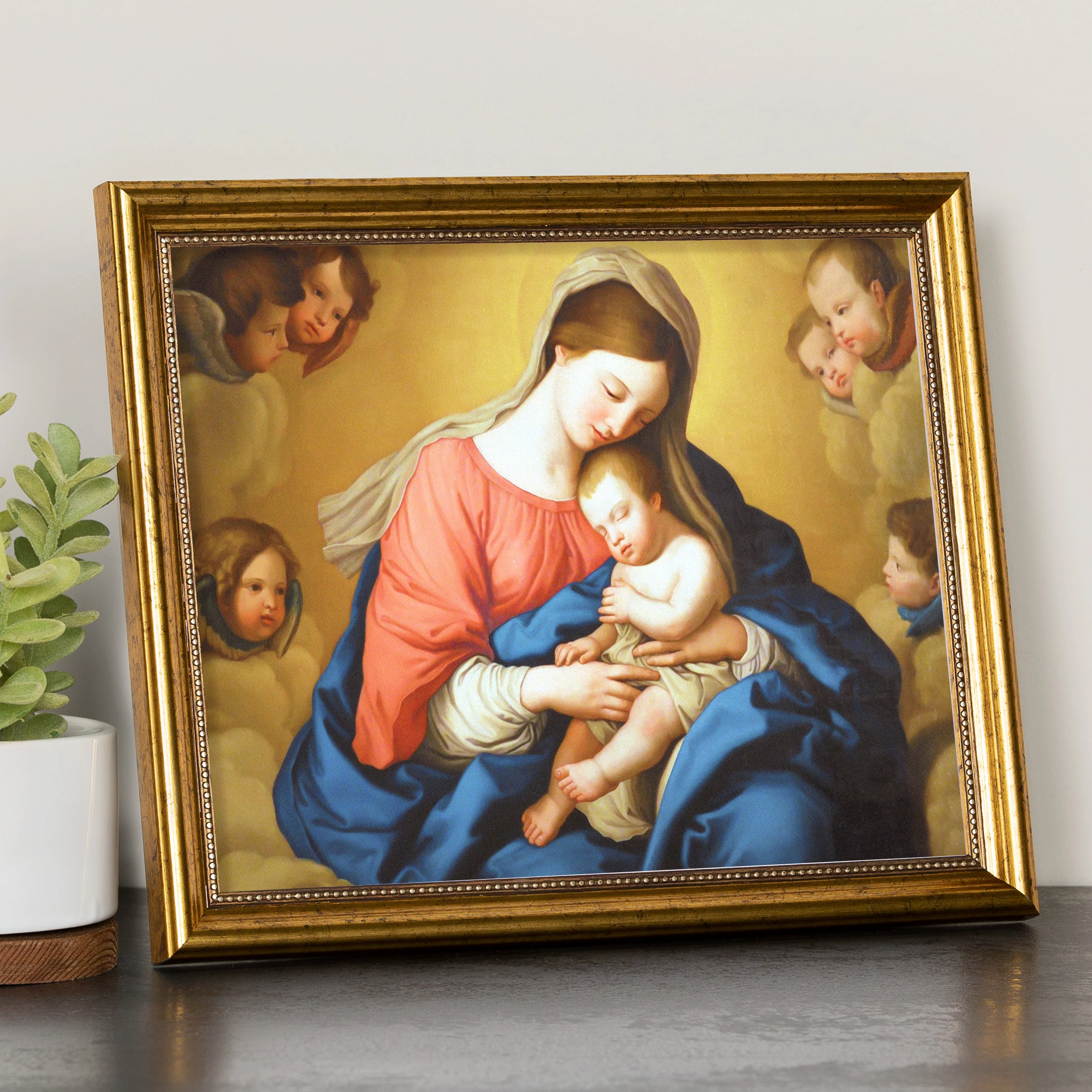 Madonna with Child & Angels Gold Framed Print - Multiple Sizes