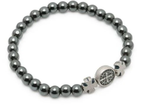 Man of Faith Hematite St. Benedict Bracelet