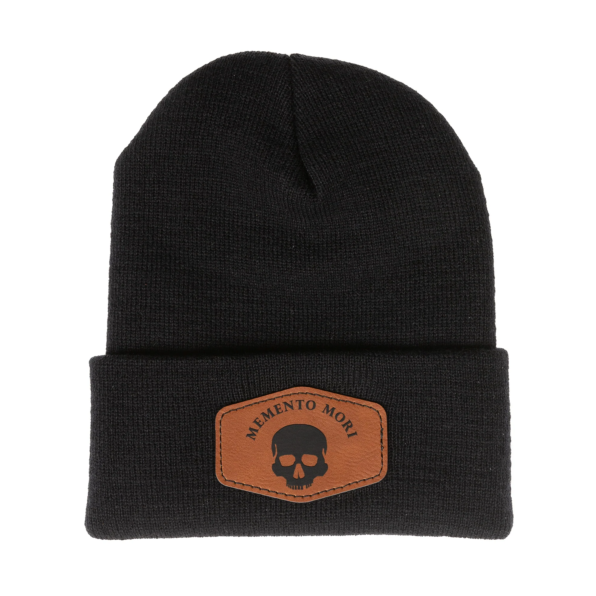 Memento Mori Leather Patch Beanie - Image 3