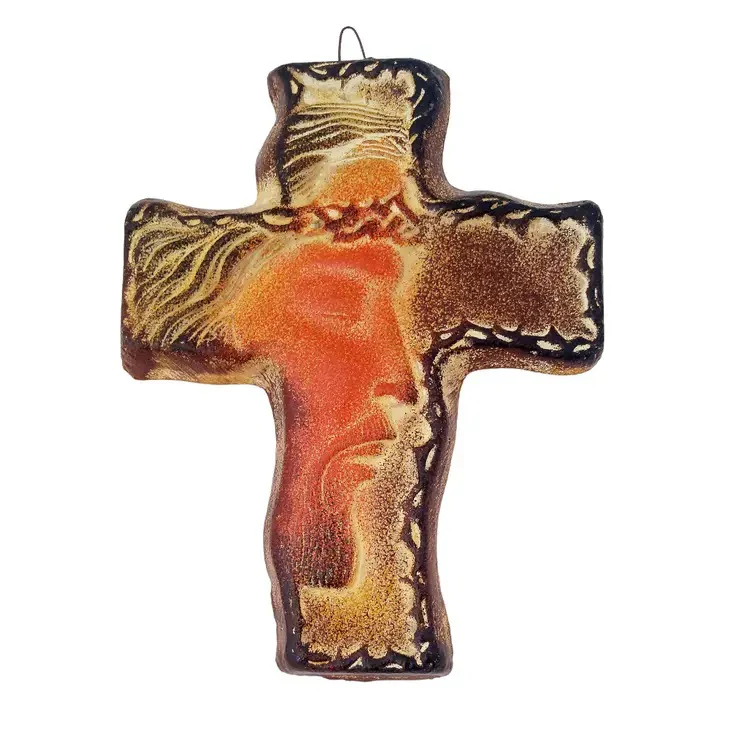 Mexican Pottery Holy Face Clay Cross - 10.6"