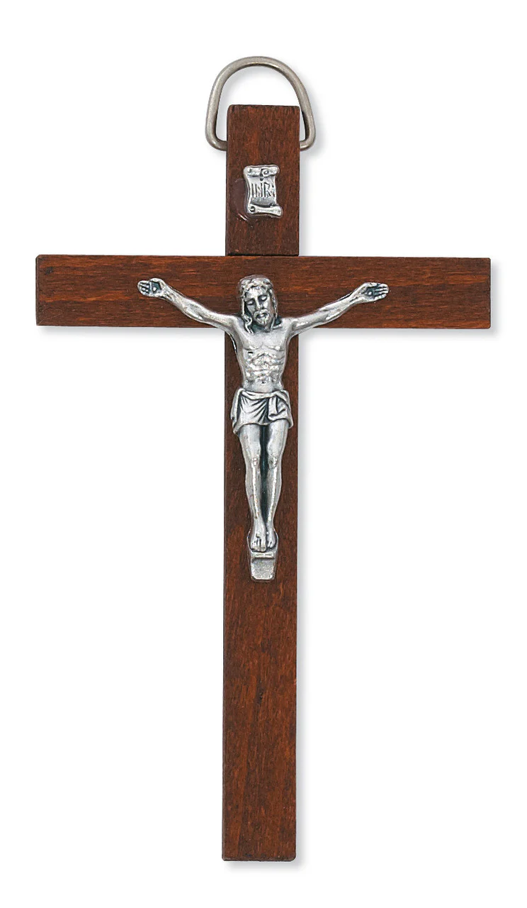 Miniature Dark Brown Wood Crucifix - 4"