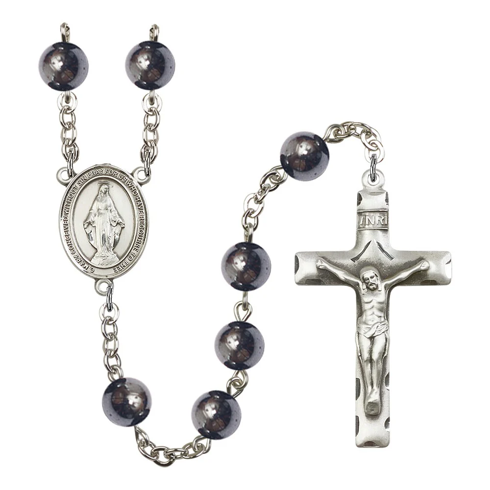 Miraculous 8mm Hematite Rosary