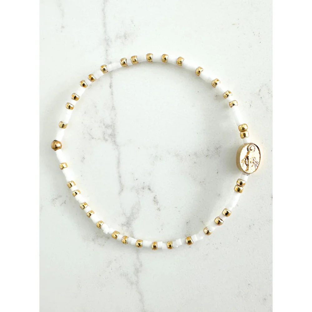 Marian Medal Beaded Stretch Bracelet - Multiple Colors