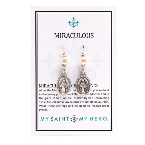 Miraculous Medal Pearl Earrings - Image 2