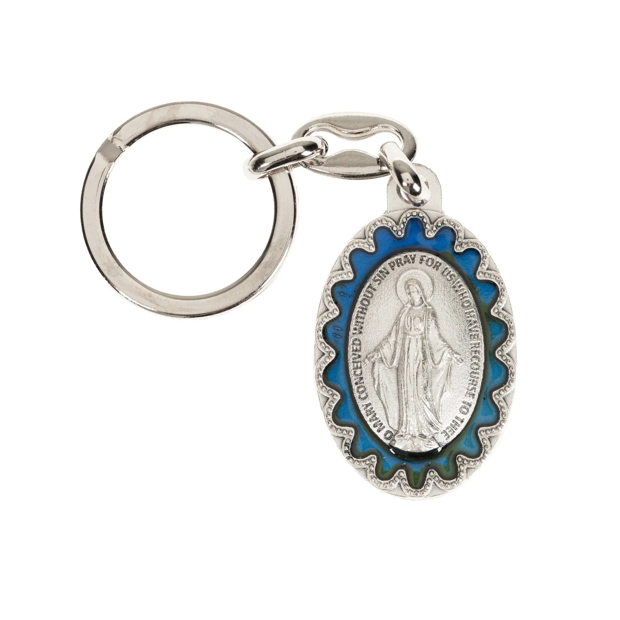 Miraculous Medal Silver Oxidized Lace Key Ring