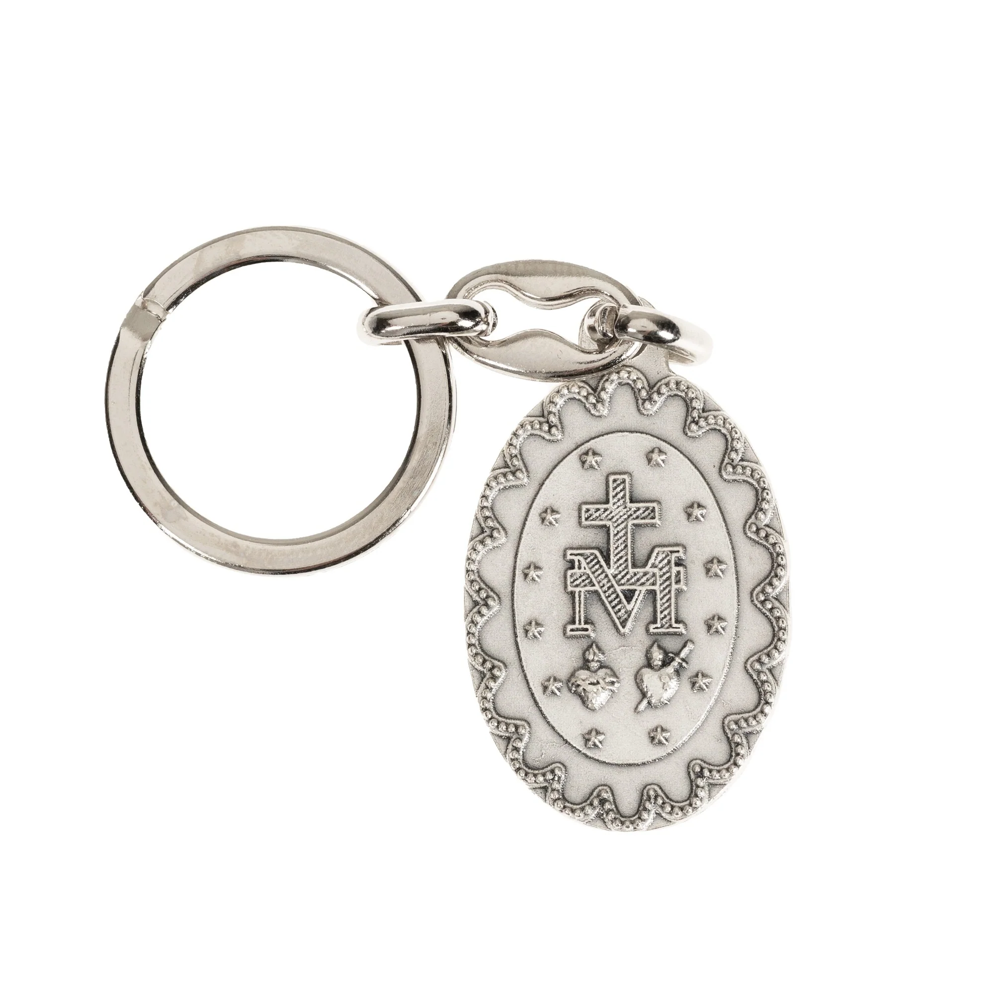 Miraculous Medal Silver Oxidized Lace Key Ring - Image 2