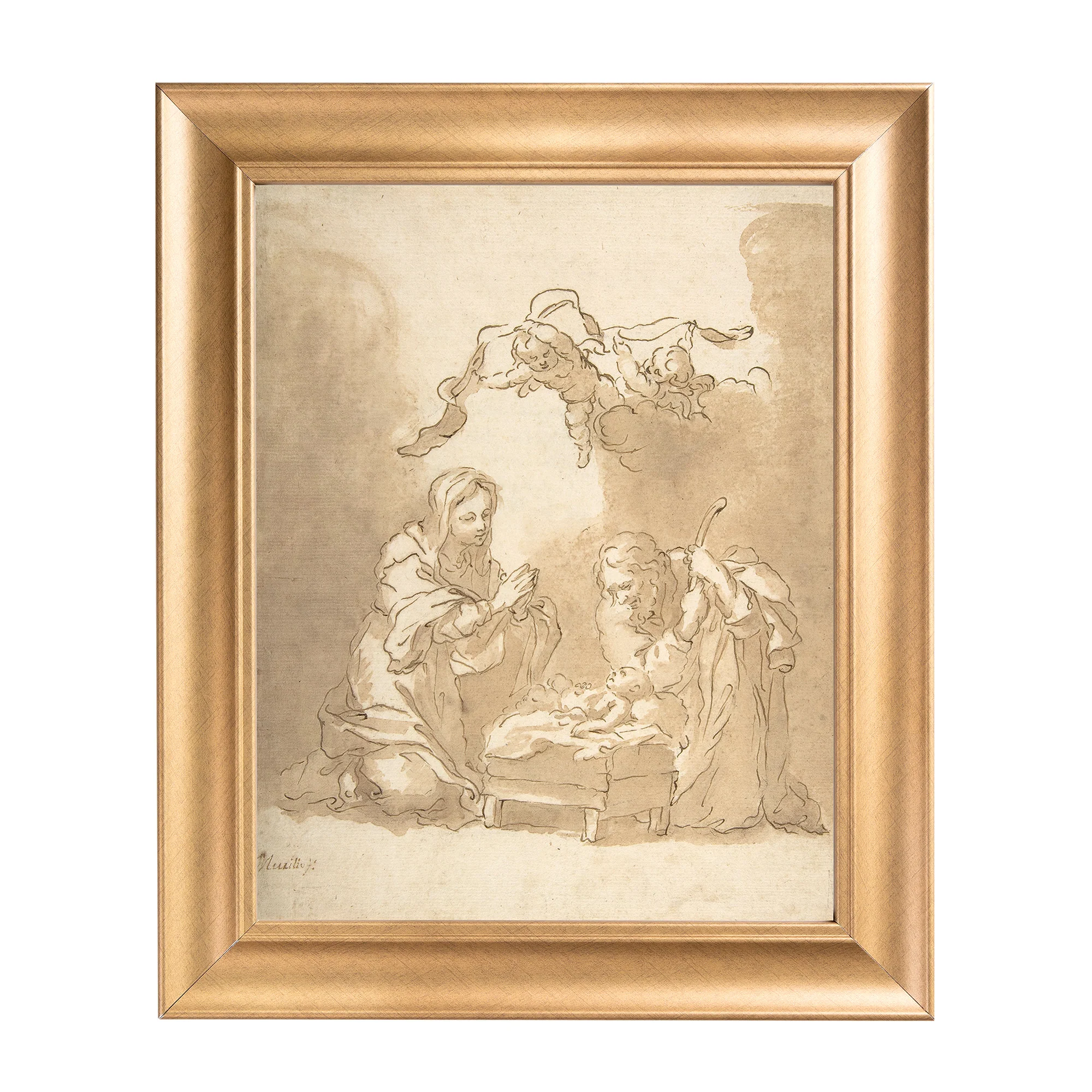 Murillo Nativity Gold Framed Print - Multiple Sizes