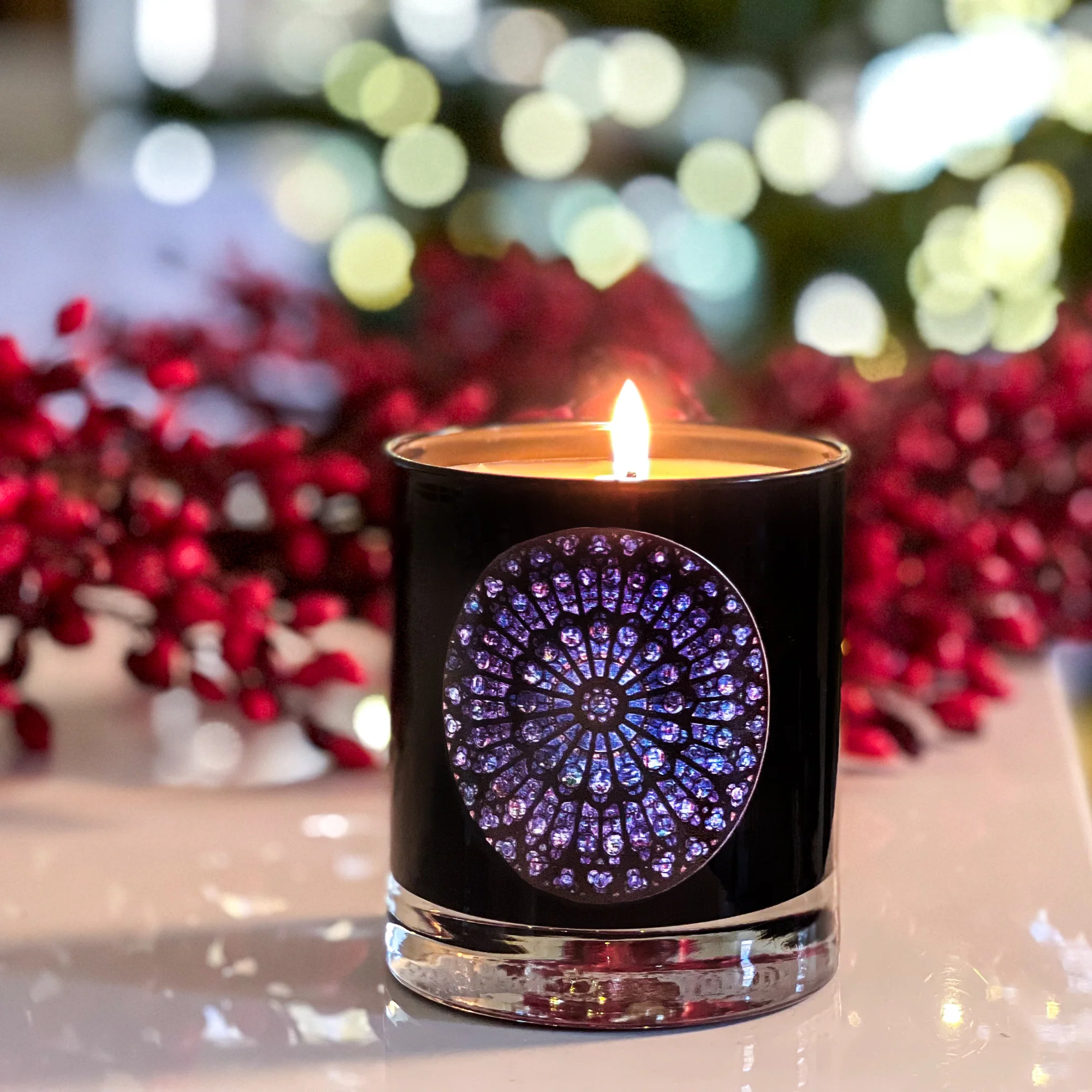 Notre Dame Rose Window Black Glass Candle - Image 2