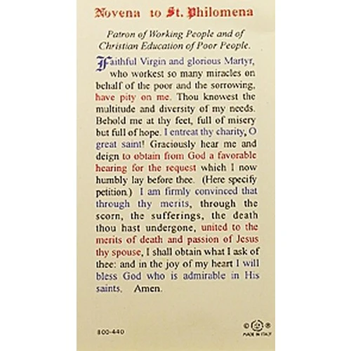 Novena to St. Philomena - Prayer Card - Image 2