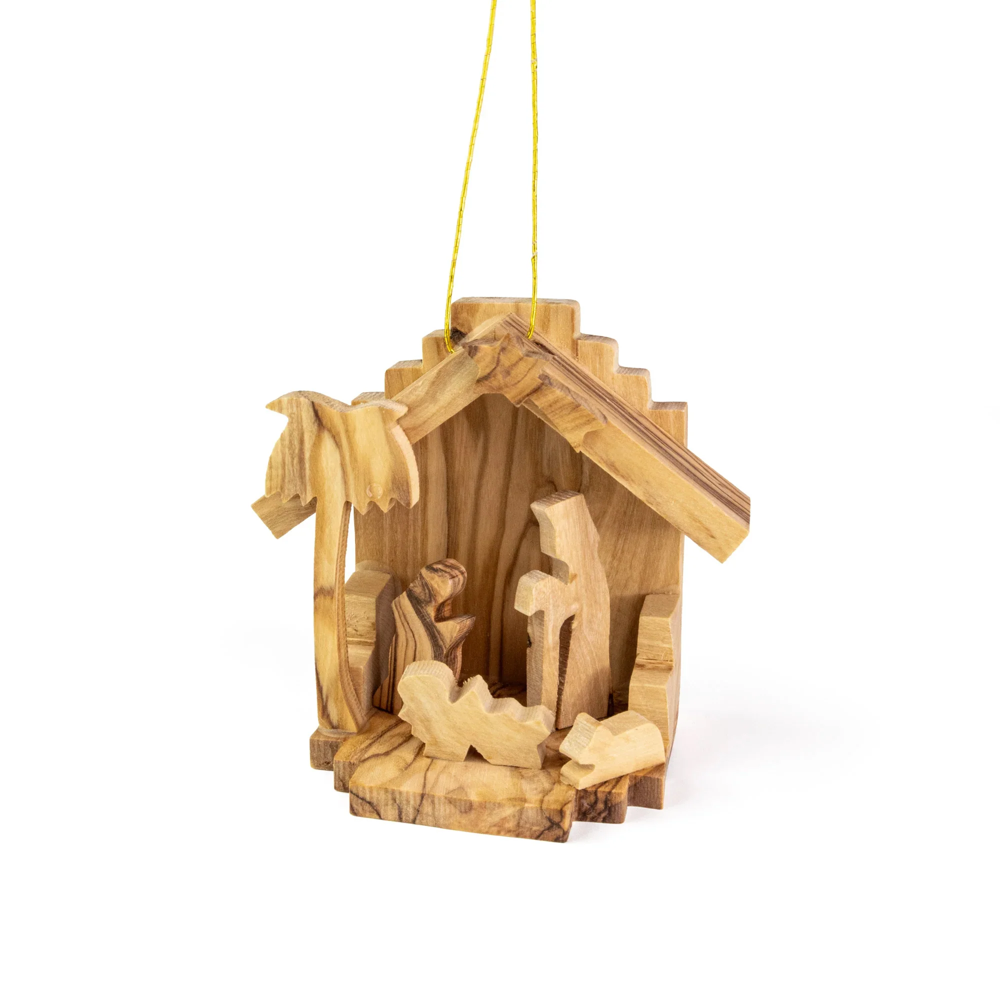 Olive Wood Nativity Grotto Ornament - 2.75"