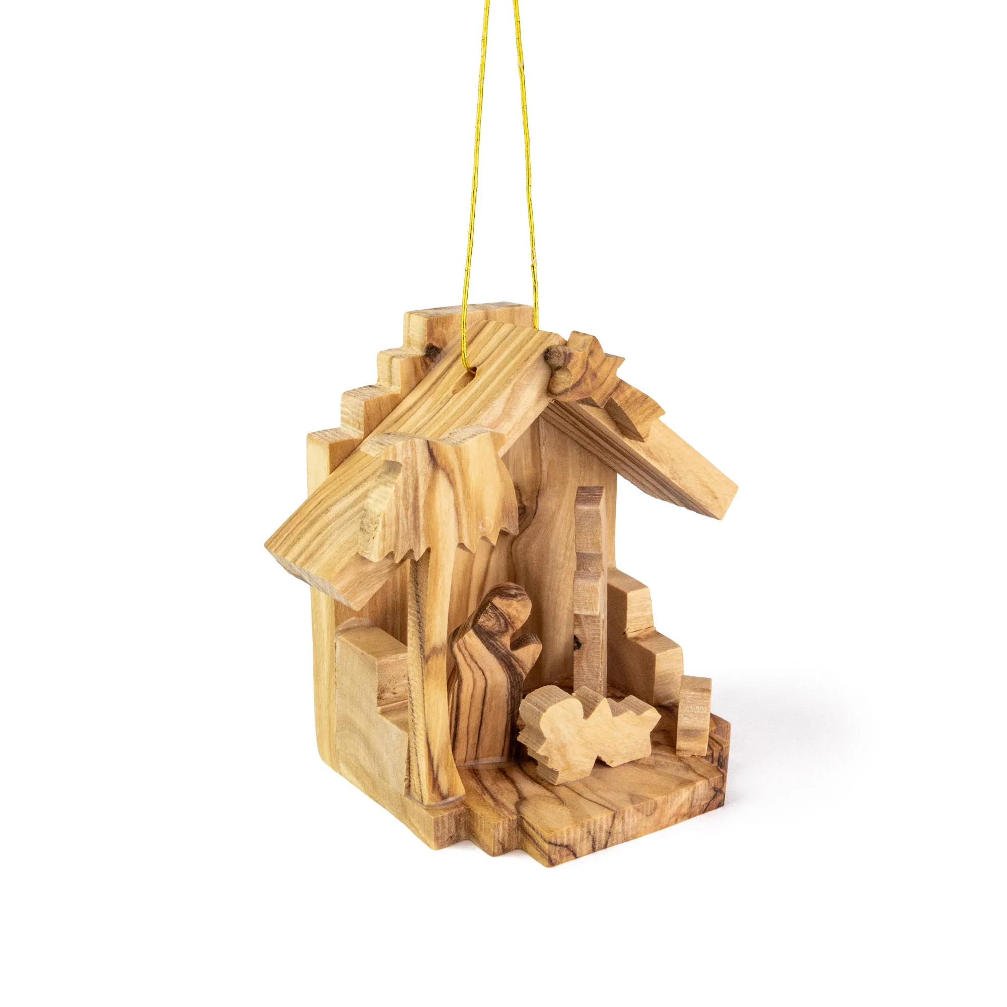Olive Wood Nativity Grotto Ornament - 2.75" - Image 2