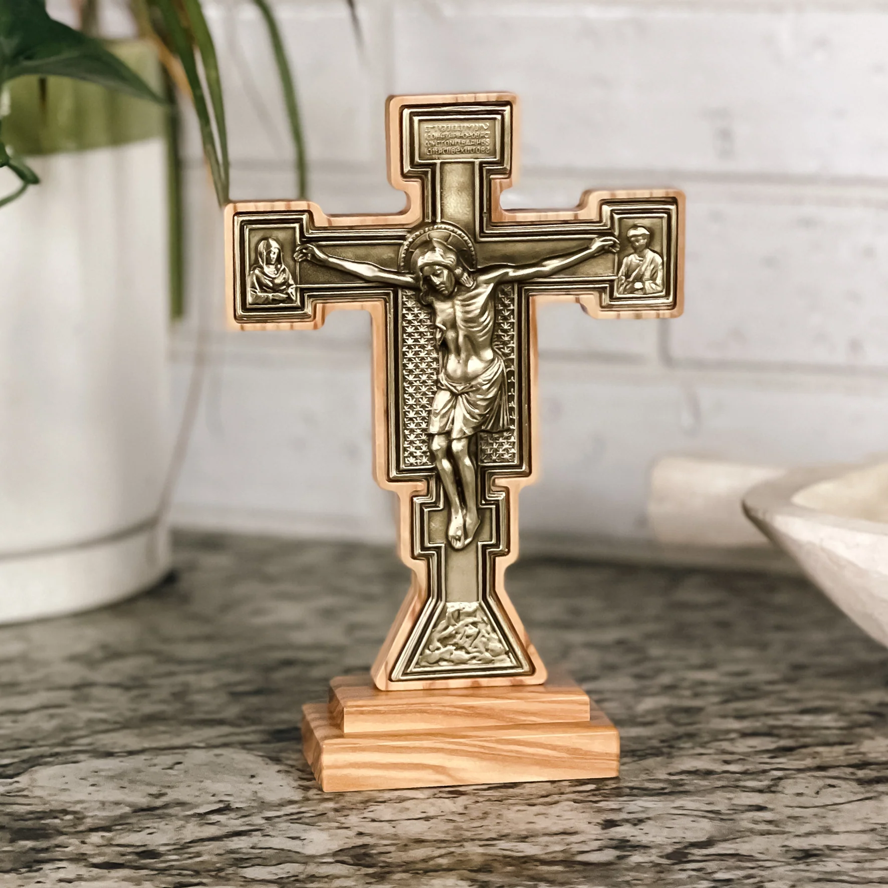 Olive Wood Standing Giotto Crucifix - 7.3" - Image 4