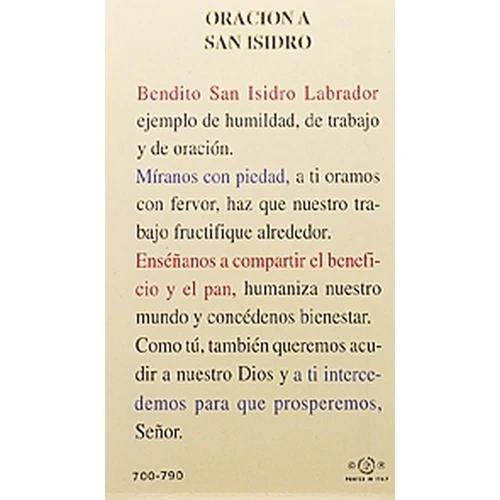 Oracion a San Isidro (St. Isidor) - Spanish Prayer Card - Image 2
