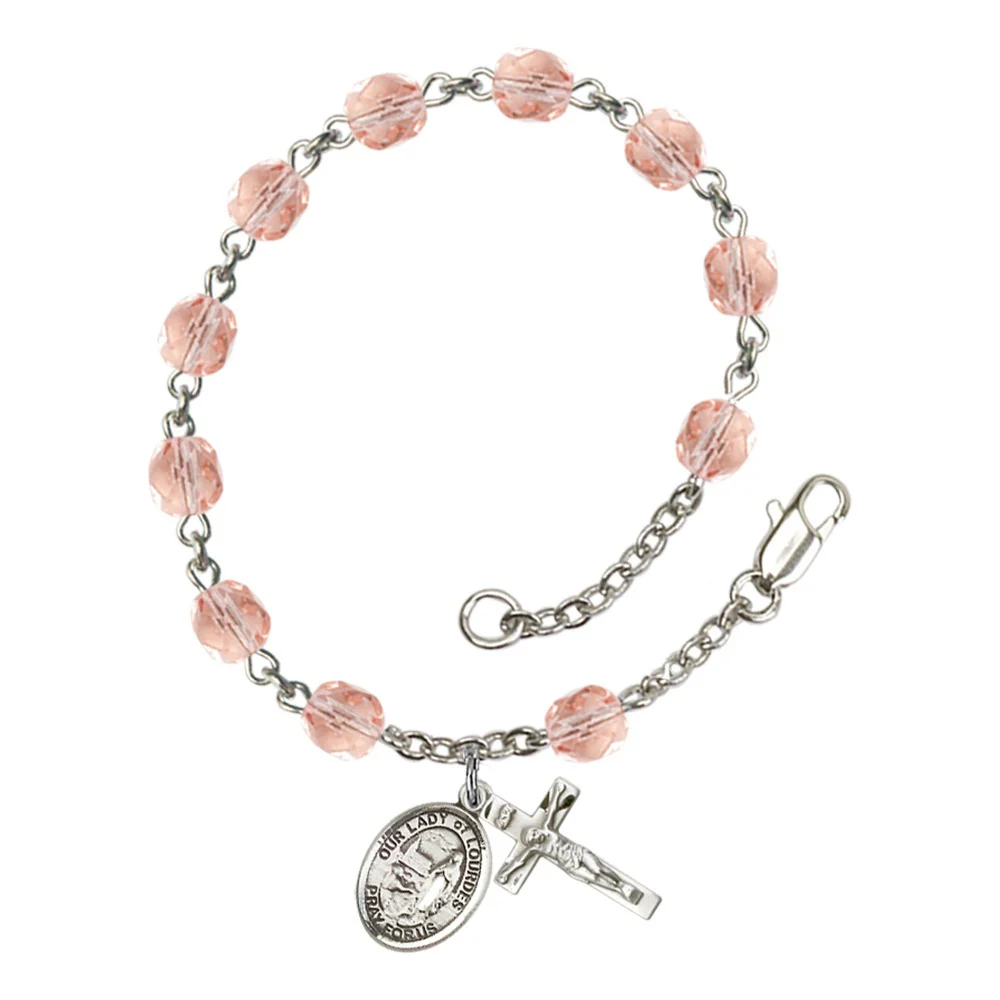 Our Lady Of Lourdes Pink October Rosary Bracelet 6mm