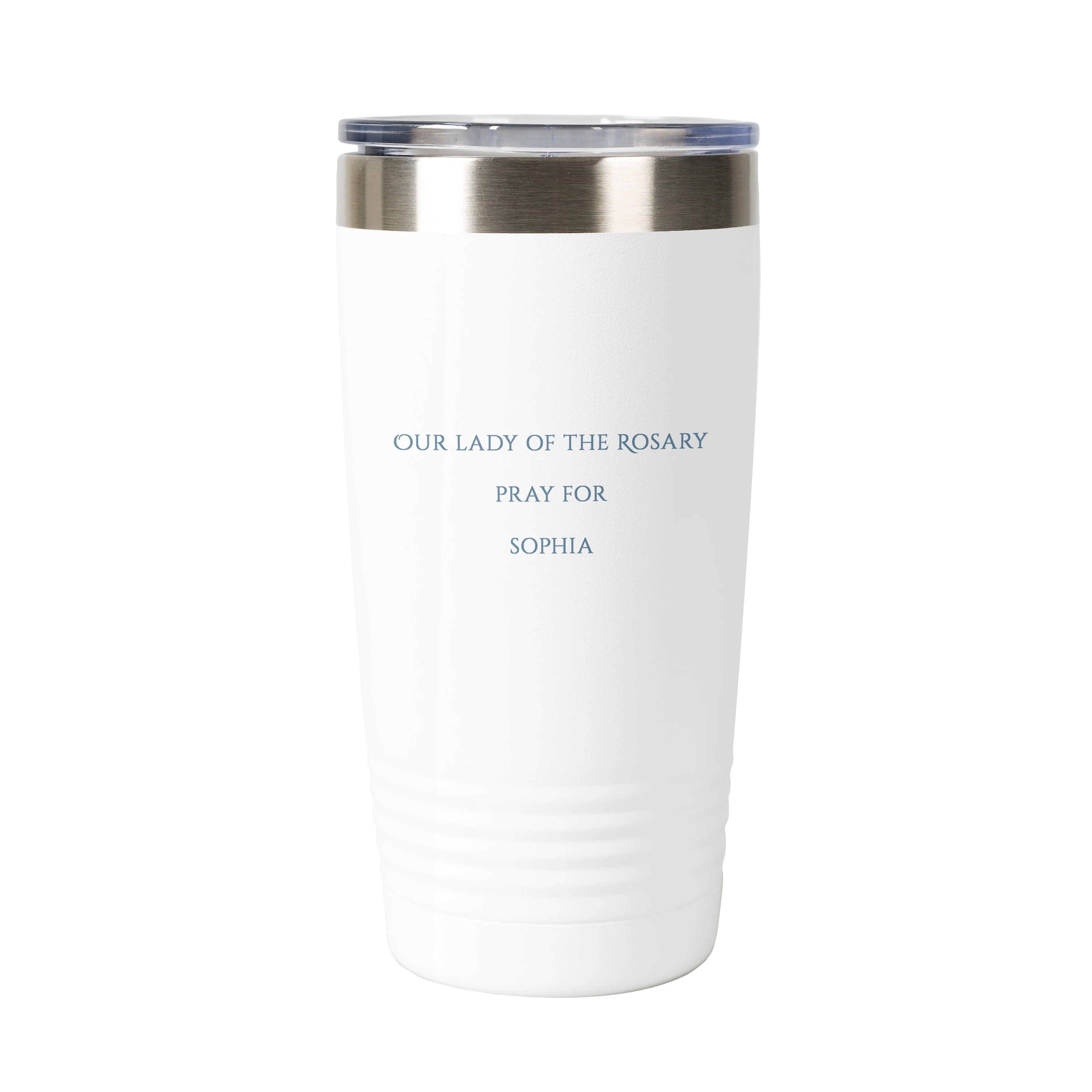 Our Lady of the Rosary Personalized 20 oz. White Tumbler - Image 3