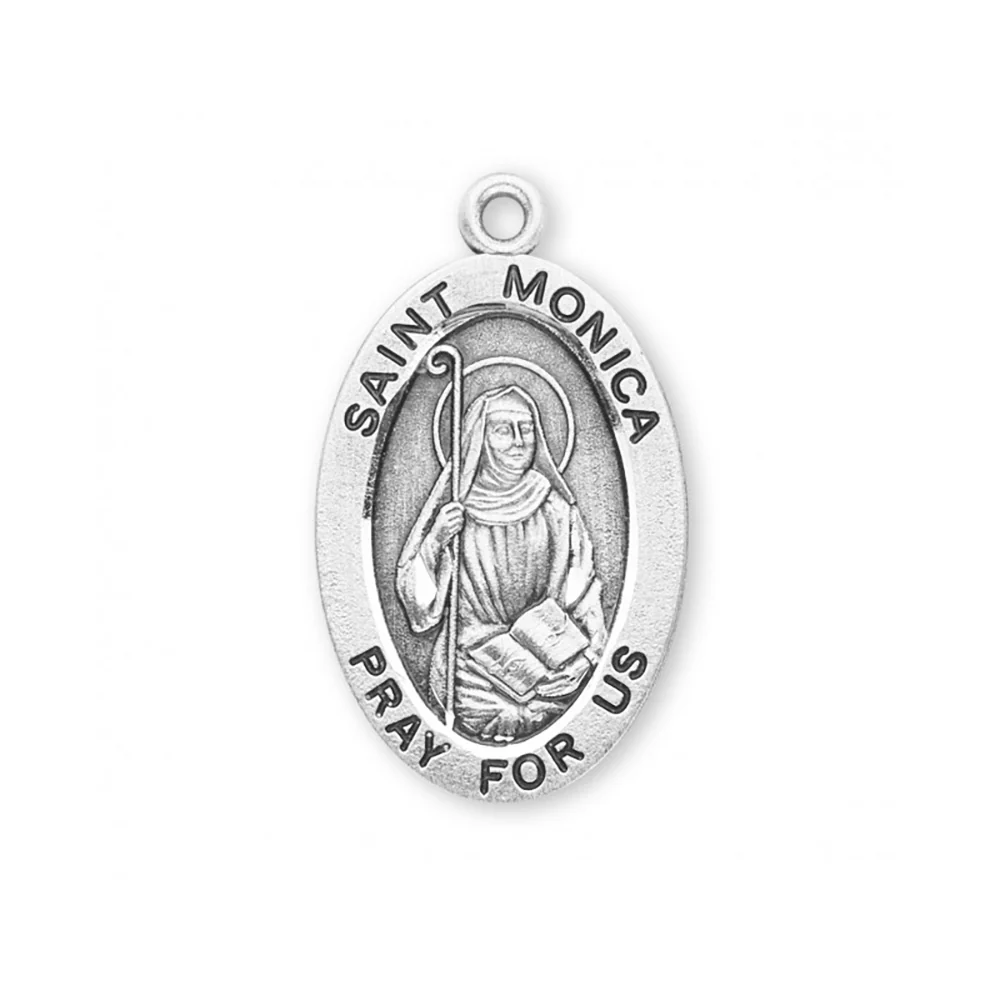 Oval St. Monica Sterling Silver Medal Necklace - 24" - Image 3