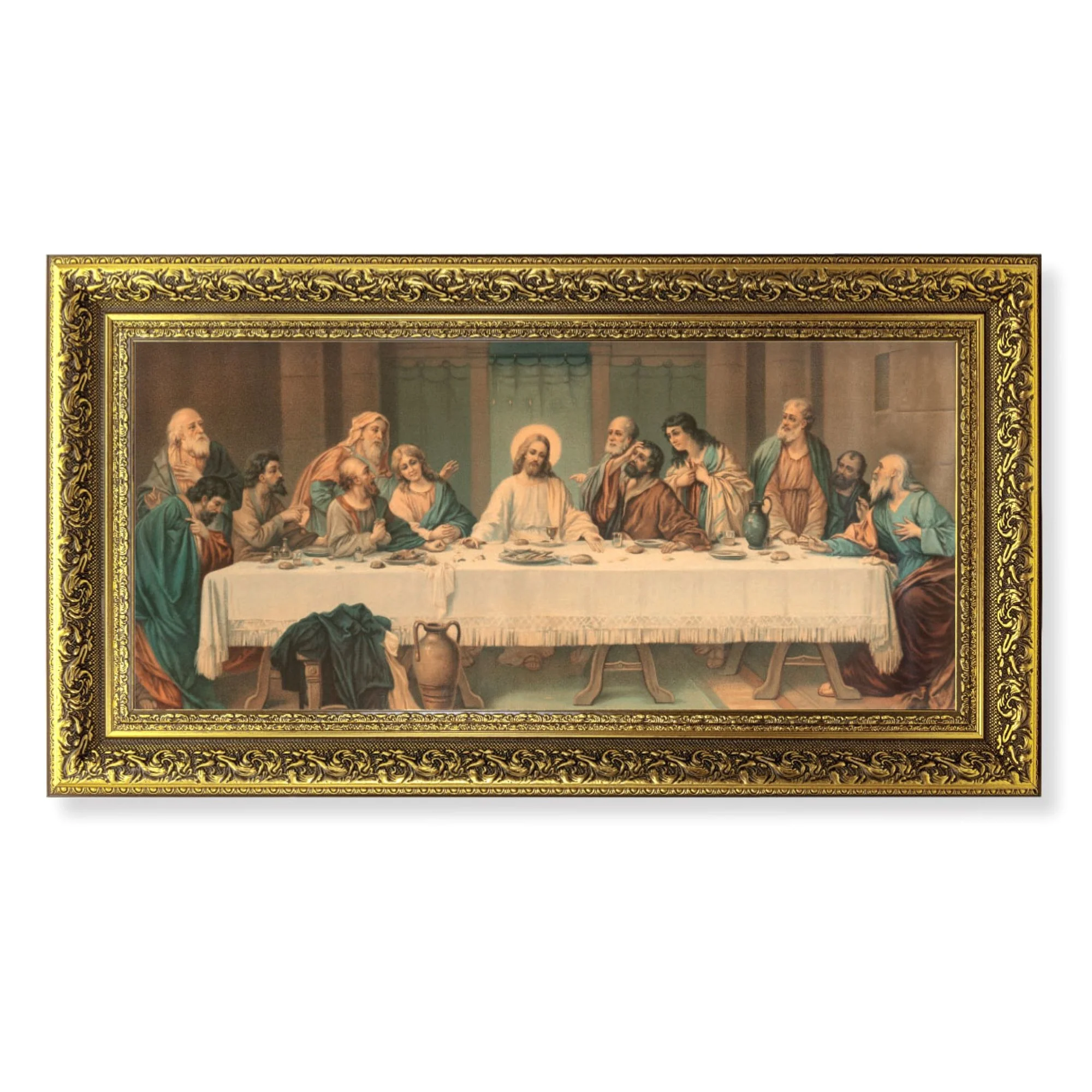 Parietti Last Supper Florentine Gold Framed Print - 14" x 26"