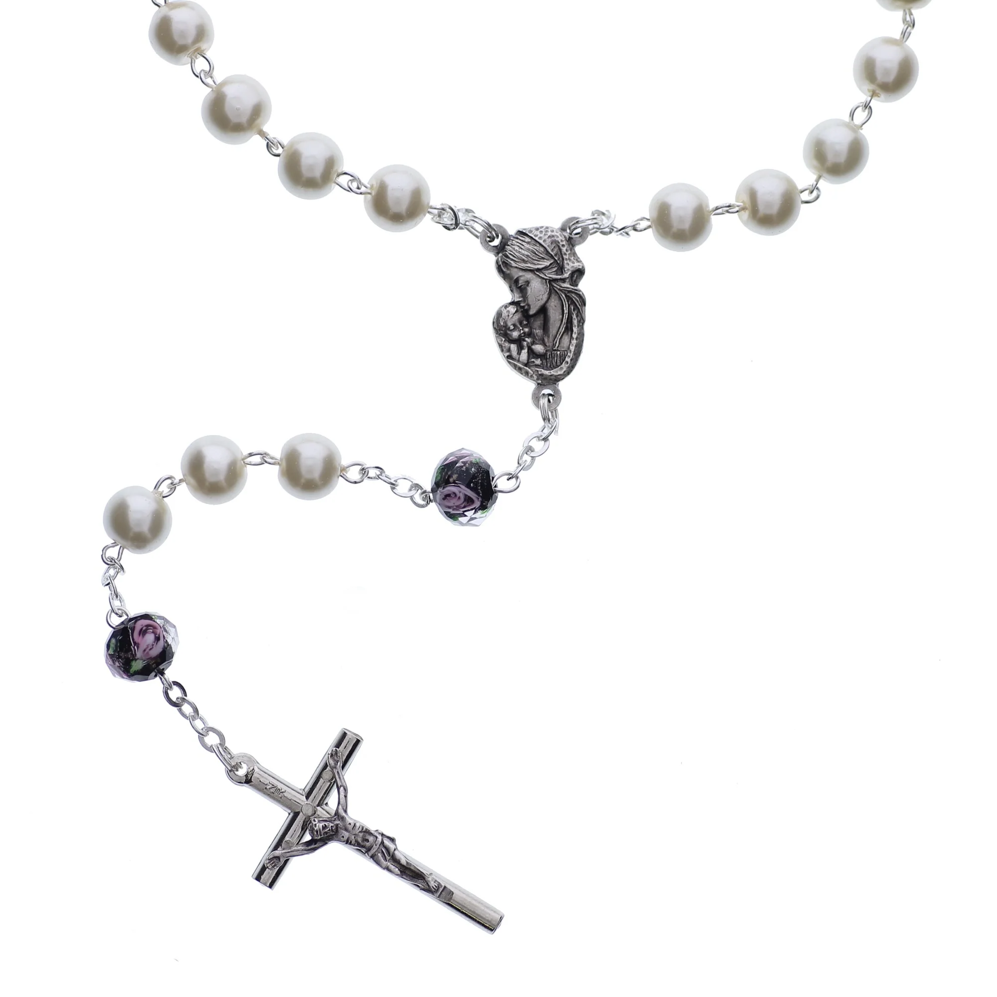 Pearl & Black Rose Bead Rosary - Image 3