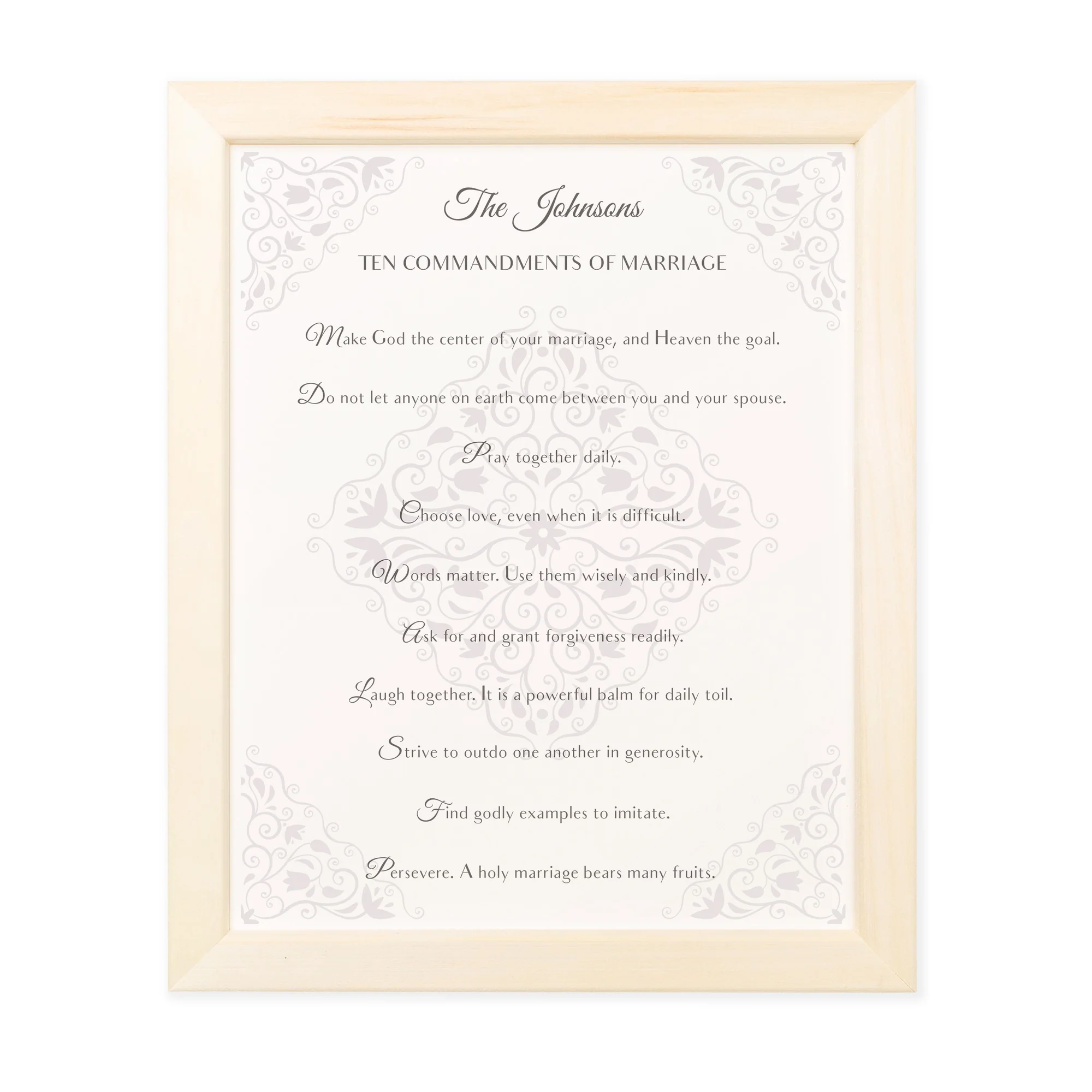Personalized 10 Commandments of Marriage 8x10 Damask Framed Print