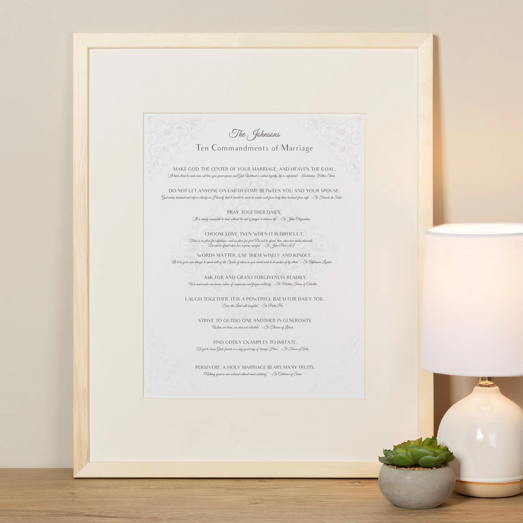 Personalized 10 Saintly Commandments for Marriage 16x20 Framed Print