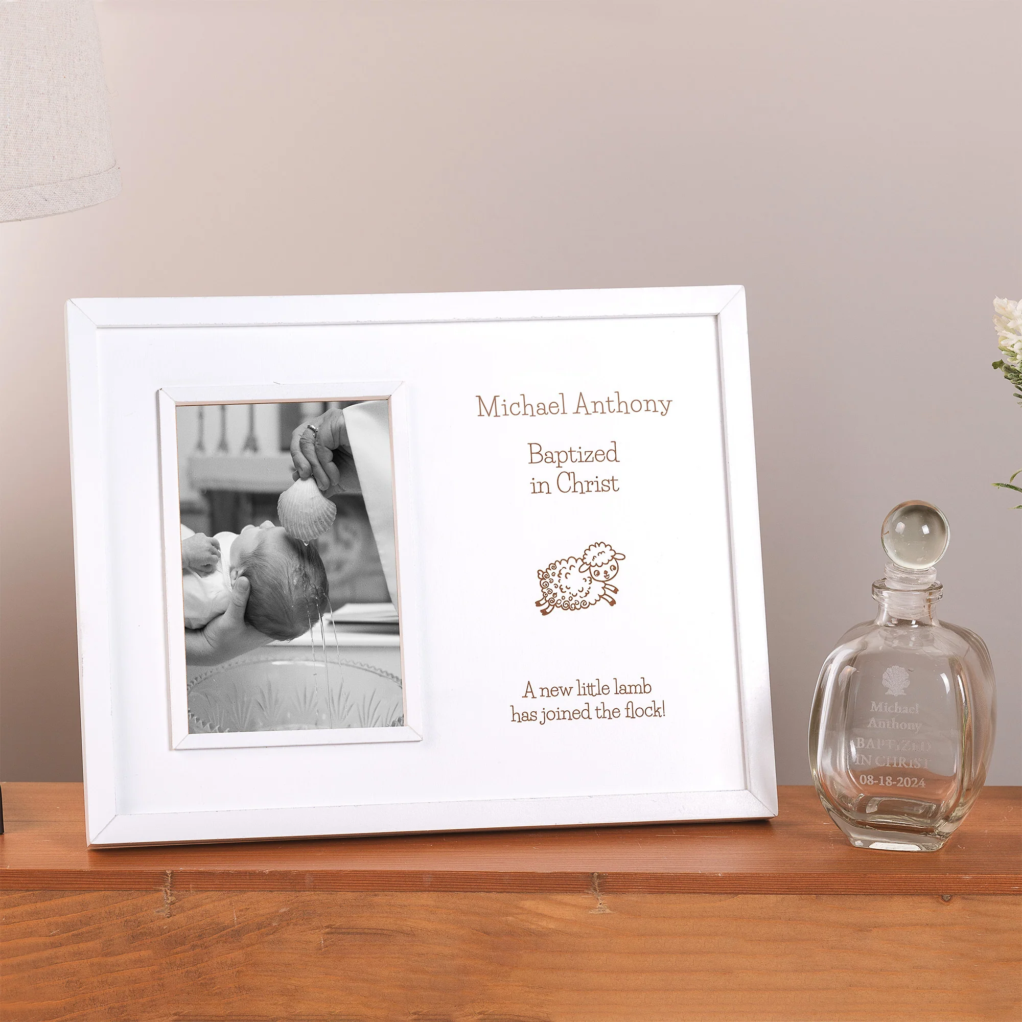 Personalized Baptism Frame & Elegant Baptism Holy Water Bottle