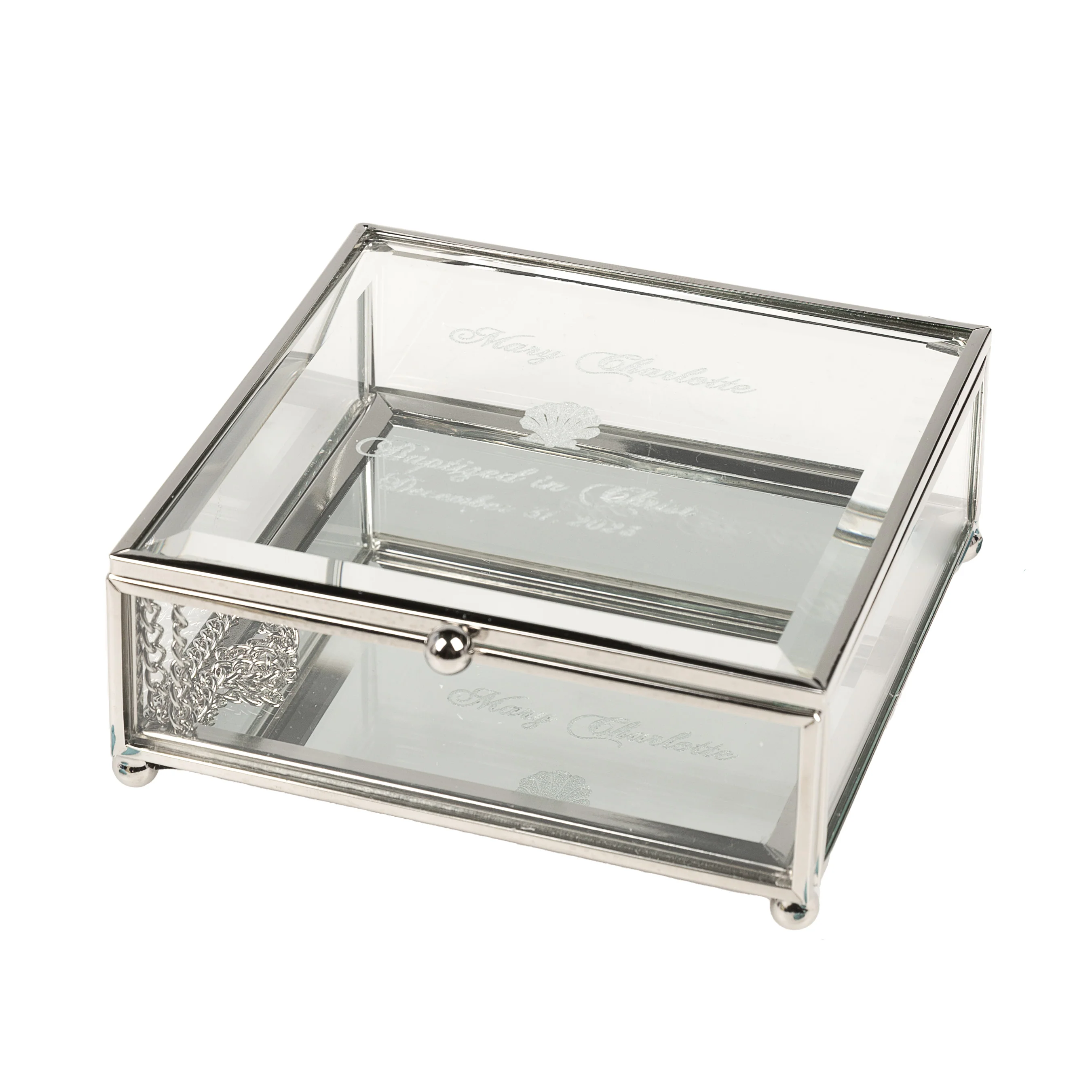 Personalized Baptism Glass Keepsake Box - 4.75 inch square - Image 2