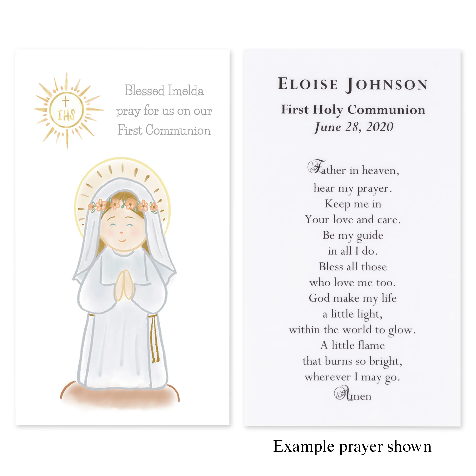 Laminated Personalized Blessed Imelda First Communion Prayer Card - Image 2