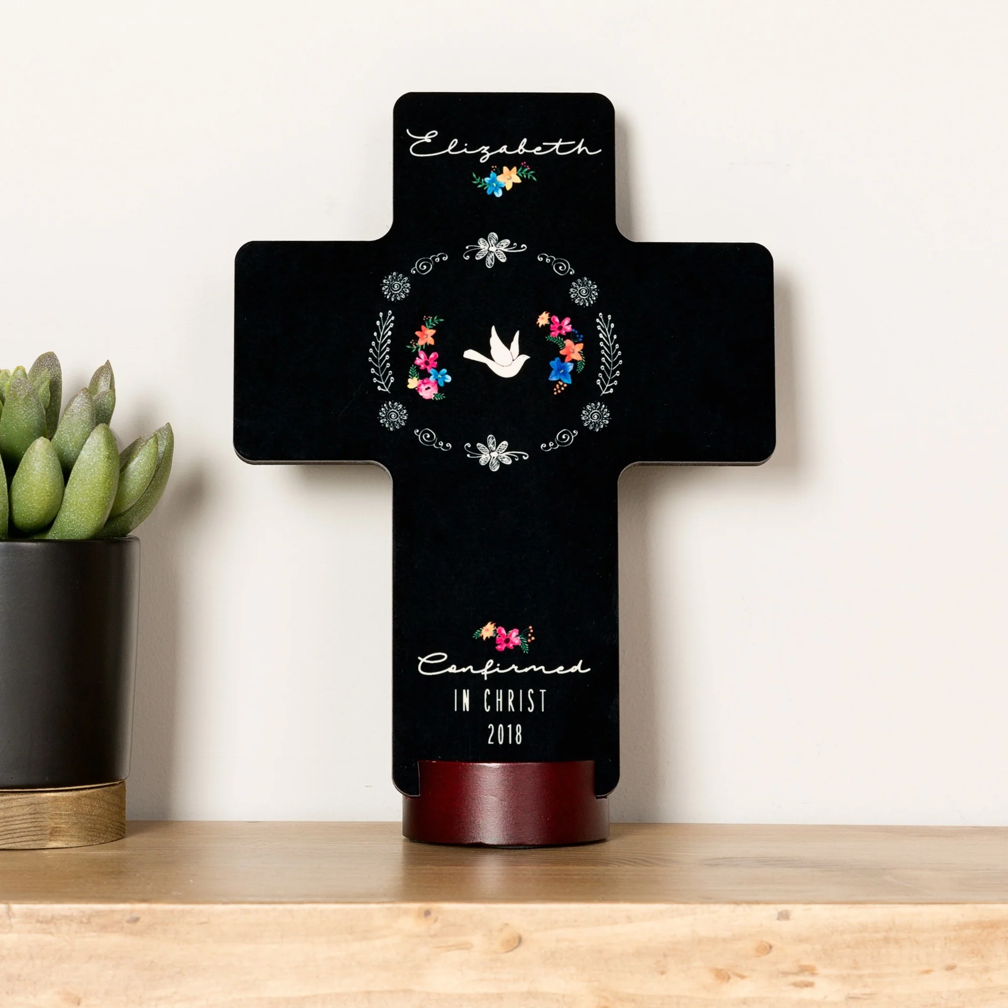 Personalized Boho Floral Confirmation Standing Cross